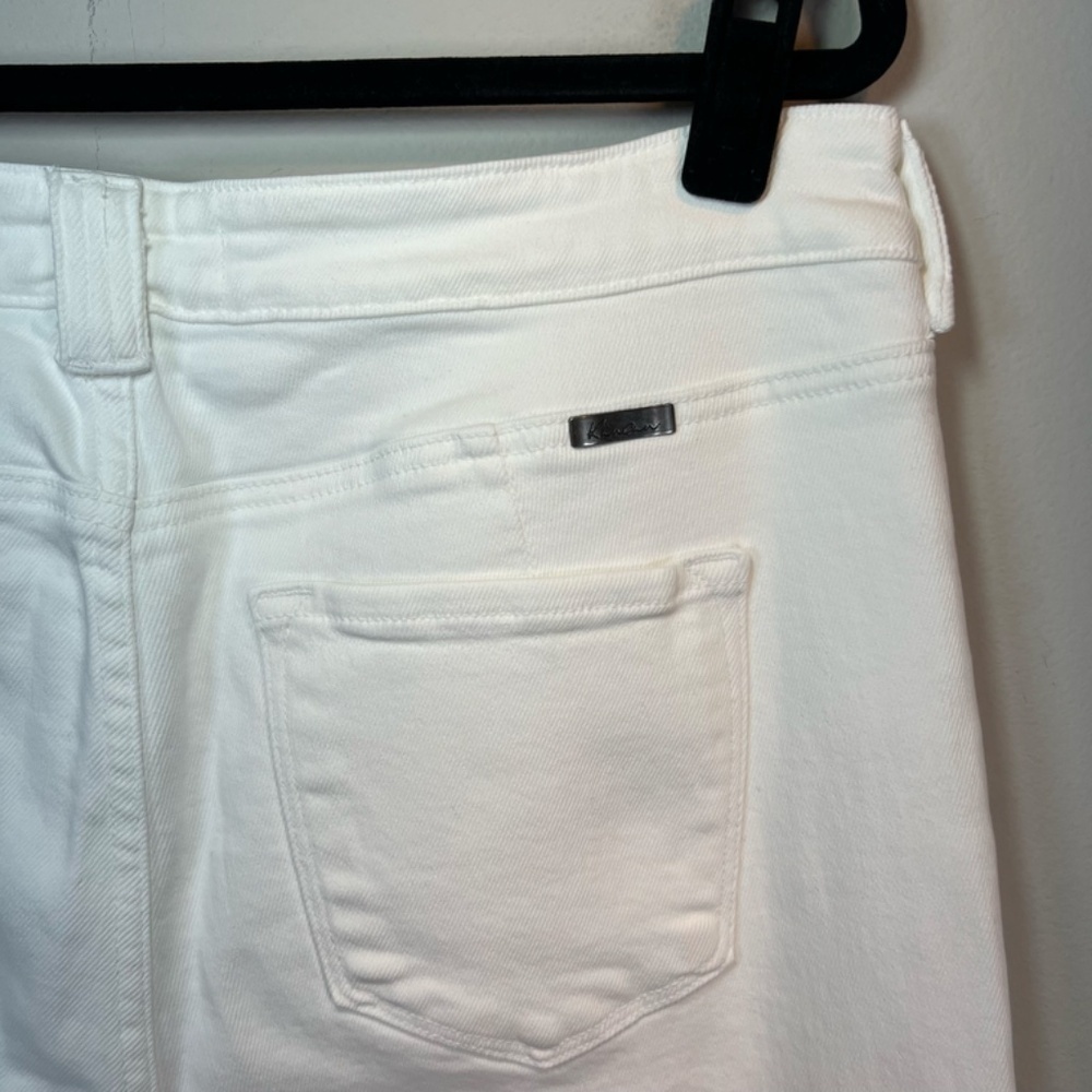 Kancan Flare Stretch Jeans White Denim High Rise Frayed Button Summer Size 31x33 - Picture 11 of 13